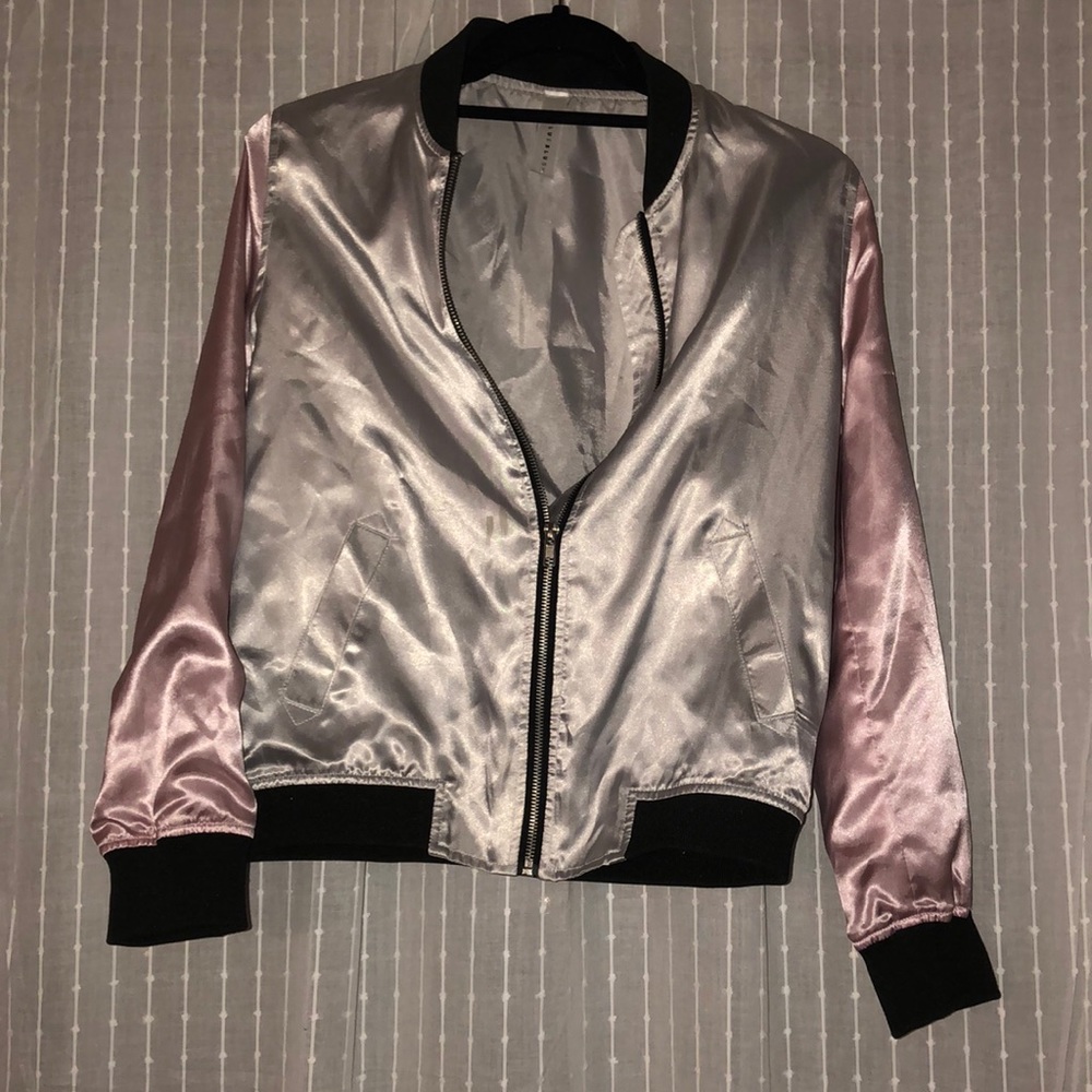 Silver and Metallic Pink Bomber Jacket